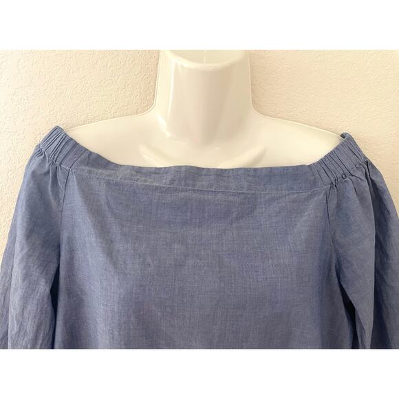 THEORY Joscia Chambray Off The Shoulder Pullover Cotton Top - Women’s Medium - Picture 3 of 8